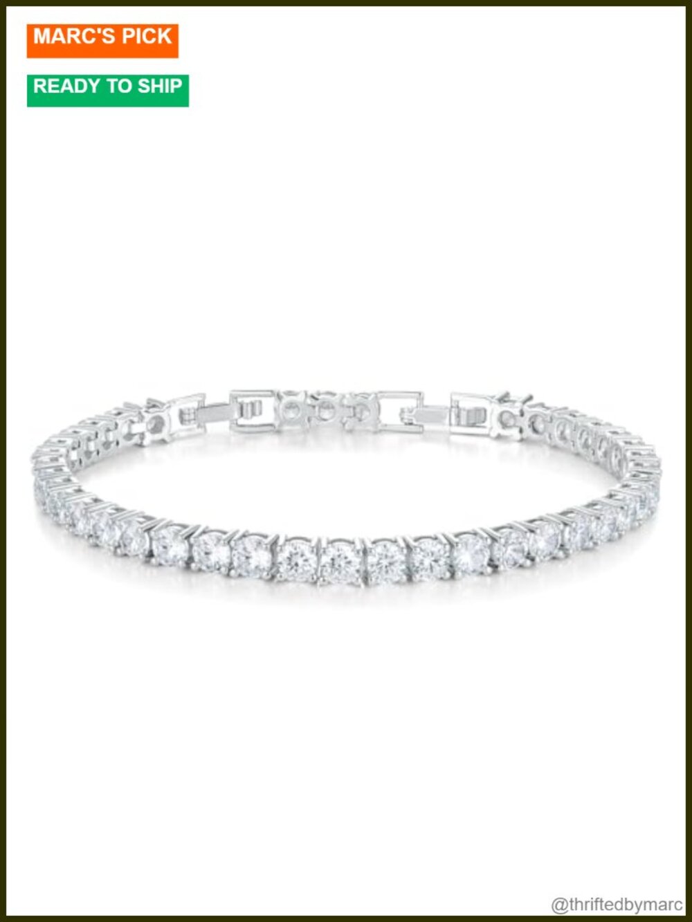Tennis Bracelet 18K White Gold Plated Cubic Zirconia Fold Over Clasp Adjustable